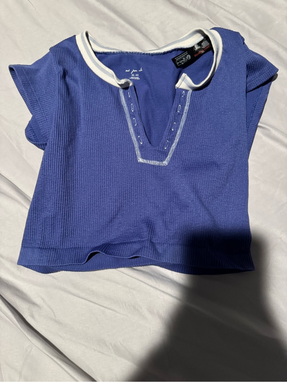 Urban Outfitters Purple Ribbed Crop Top with White Trim